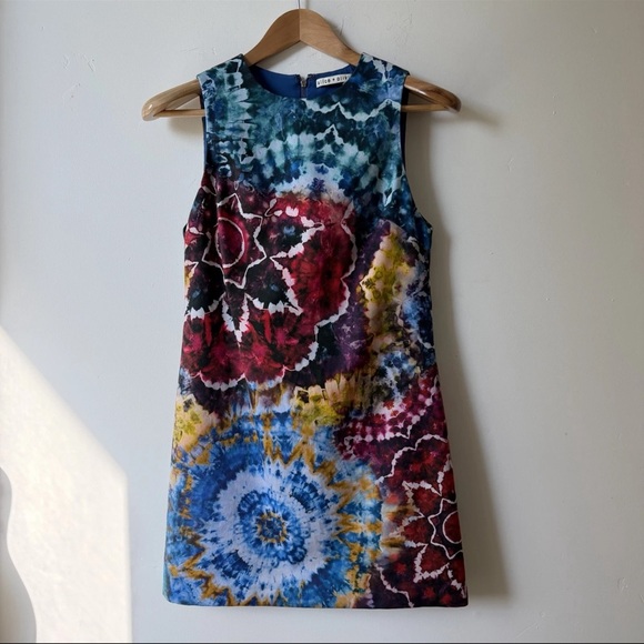 Alice + Olivia Coley  Tie dye Mini Shift Dress kaleidoscope Sleeveless Size 0 - Picture 3 of 12